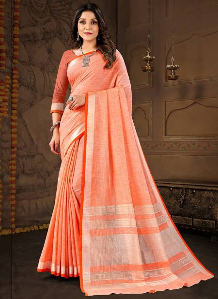 Orange Colour MATKA LINEN 2 Linen Cotton Printed Ethnic Wear Latest Saree Collection ML2-01